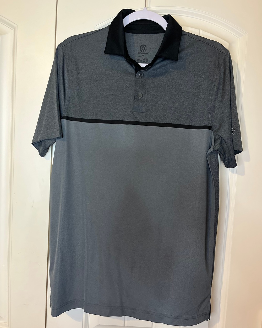 Champion Men's Golf Polo Gray Black Colorblock Performance Athletic Medium